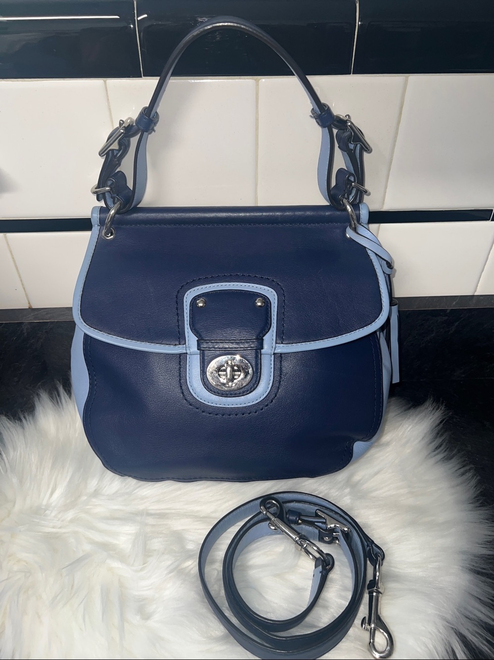 Coach Legacy Willis Archival Crossbody Bag 22409 Navy Sky Blue Satchel
